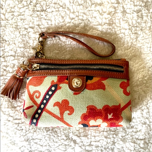 Spartina Wristlet Bag Linen & Leather - Picture 3 of 10